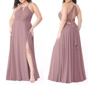 Azazie Evalleen Dusty Rose A-Line Pleated Chiffon Dress Size 12